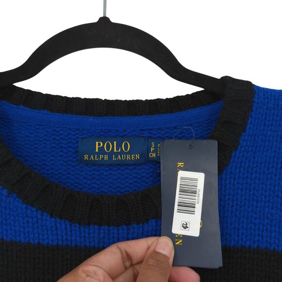 Polo Ralph Lauren Men S Logo Striped Wool Sweater Black Heavyweight Knit NEW - Picture 3 of 7